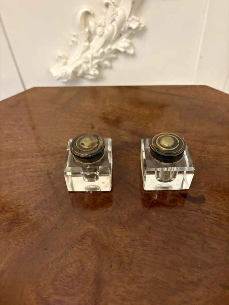 Antique Regency Rosewood Inlaid Writing Desk Set with Inkwells